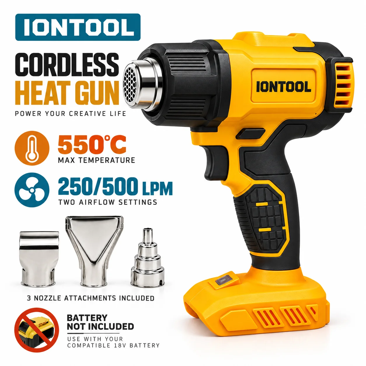 Cordless Heat Gun For Shrink Tubing - IONTOOL Gele Draadloze Heteluchtpistool 550 ℃