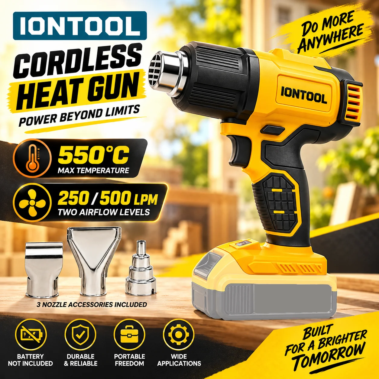 Cordless Heat Gun For Shrink Tubing - IONTOOL Draadloze Heteluchtpistool 550 ℃ Hoge